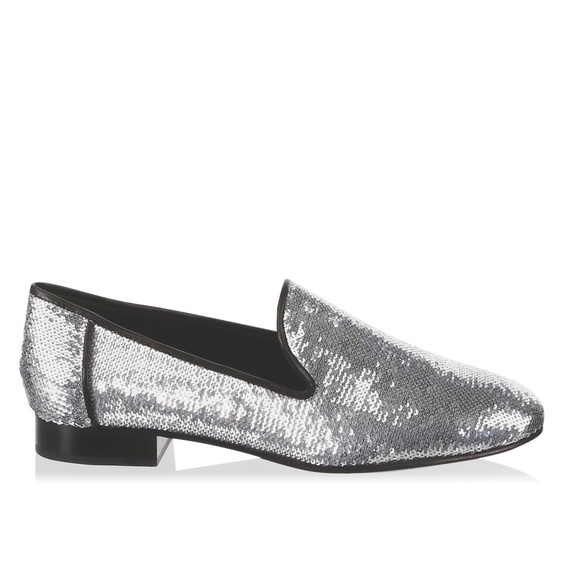 Diane von Furstenberg Leiden Metallic Flat Loafer Silver Evening Dress Shoes 8 - Picture 2 of 12
